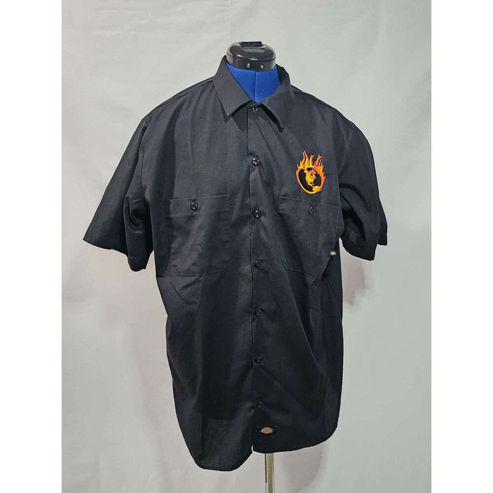 Utility Dickies Black World on Fire Work Shirt L